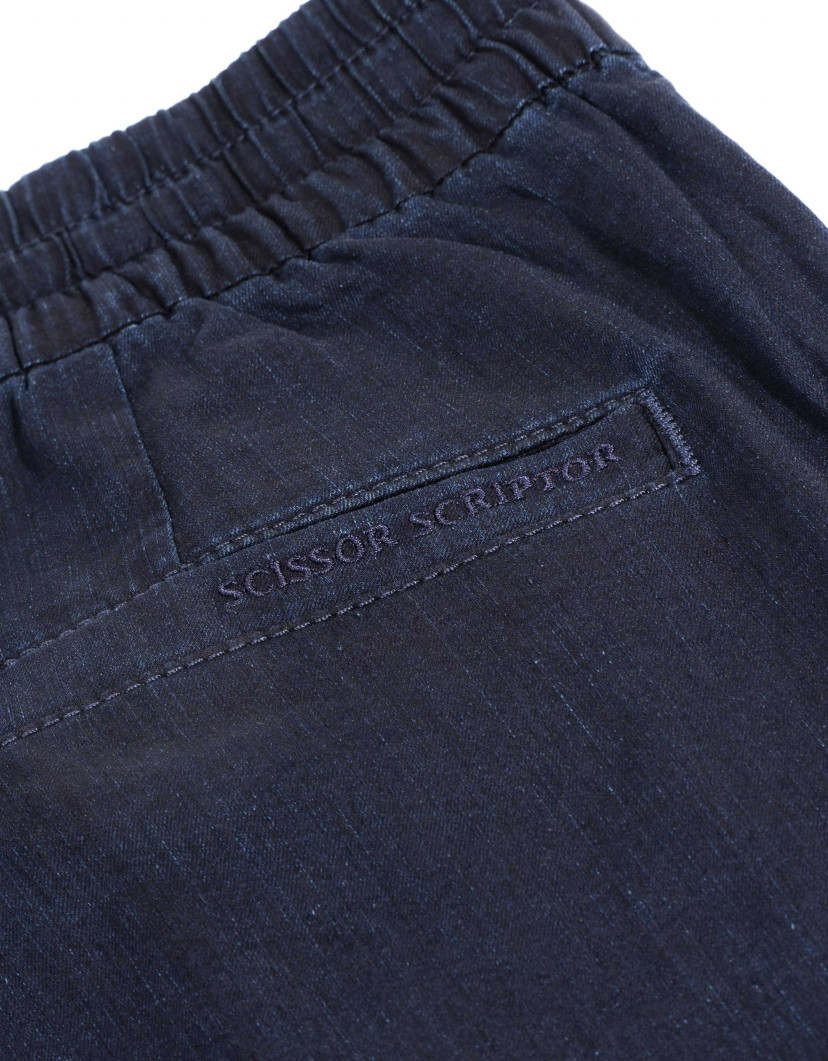 Scissor Scriptor Dark Blue Fine Cotton Drawstring Chinos image